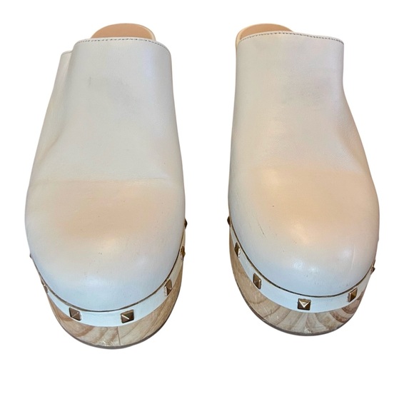 Steve Madden Brooklyn Leather Studded Wooden Clogs White Women 9.5 Boho Festival - Picture 4 of 9